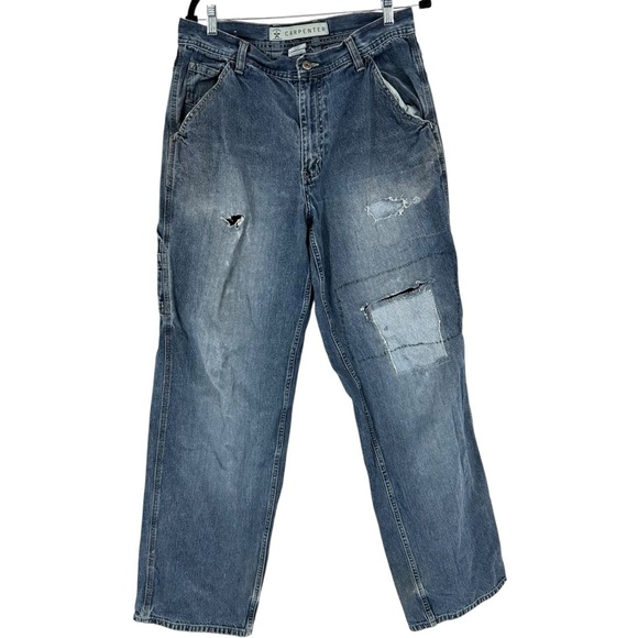 Arizona Jeans Co 34”x34” distressed carpenter Blue Jeans - Picture 1 of 9